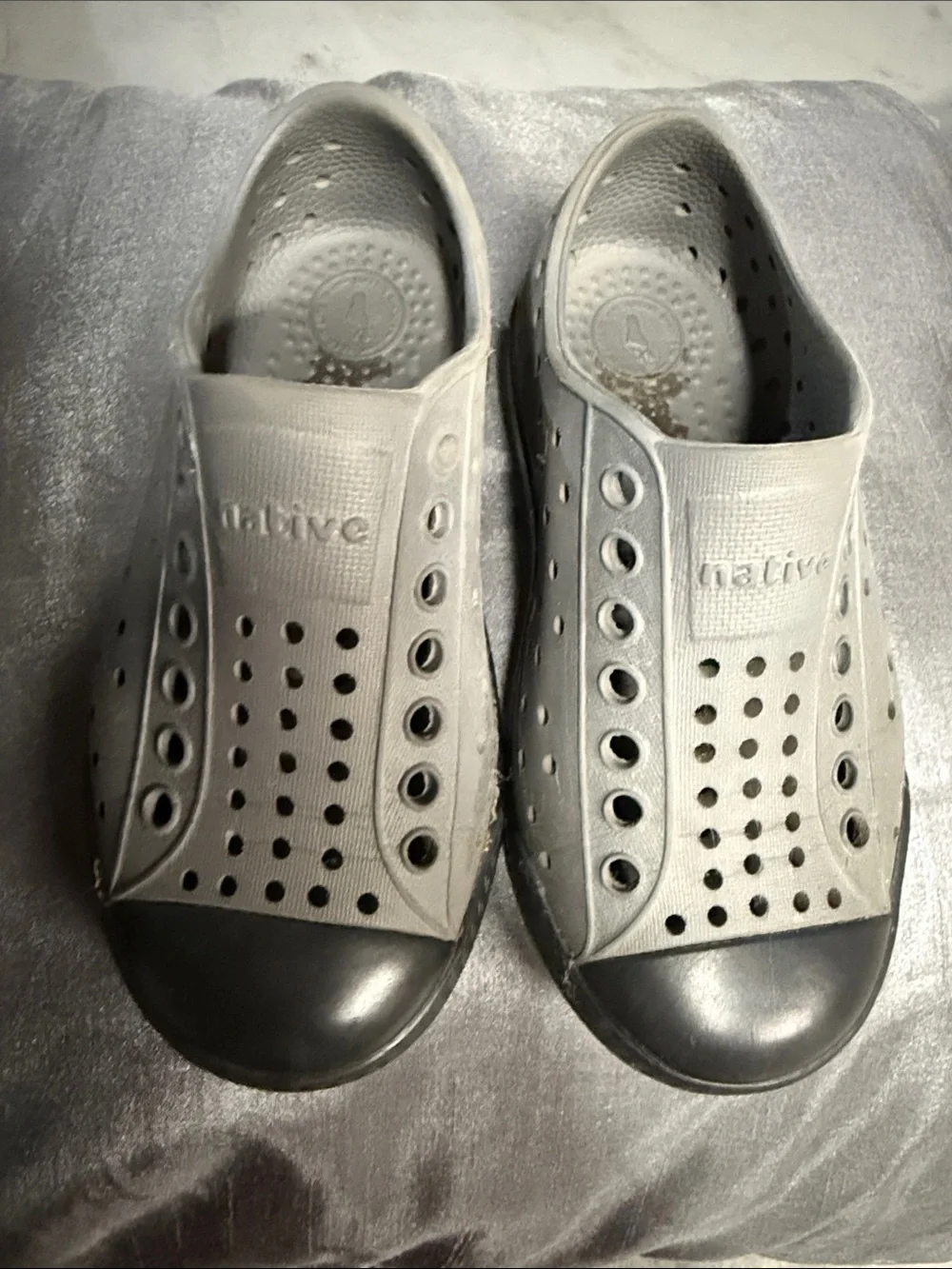 Native Jefferson Slip-On Shoes in Gray with Black Toe Caps